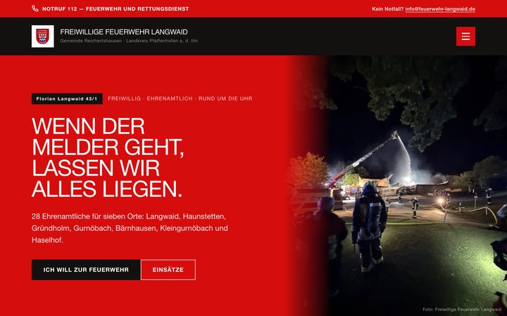 Startseite der für Freiwillige Feuerwehr Langwaid umgesetzten Website