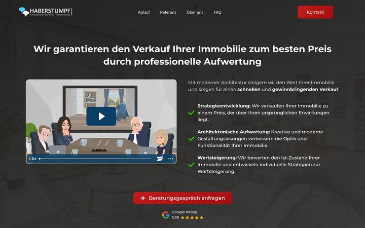 Startseite der für Haberstumpf Immobilien umgesetzten Website