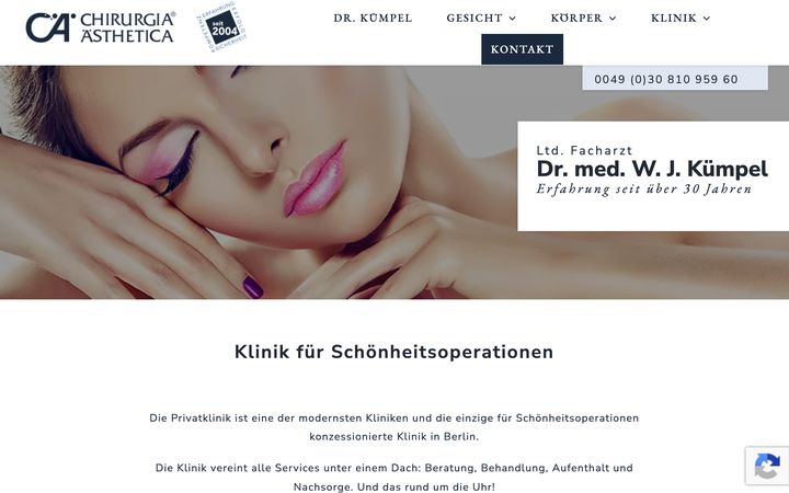 Startseite der für Privatklinik Dr. med. Kümpel umgesetzten Website