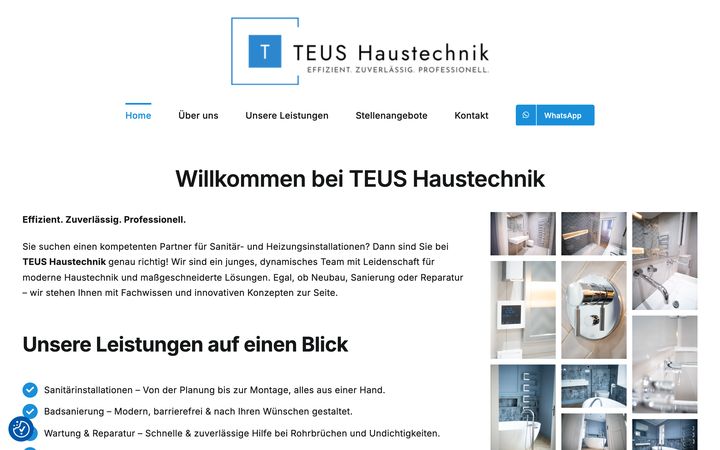 Startseite der für TEUS Haustechnik umgesetzten Website