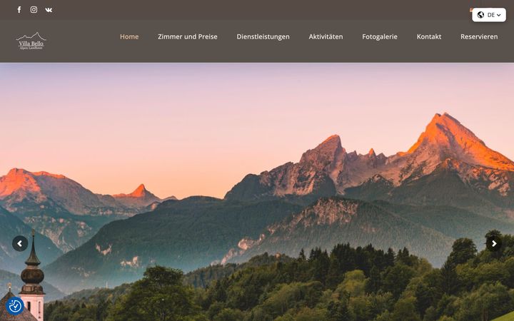 Startseite der für Alpen Hotel Villa Bello umgesetzten Website